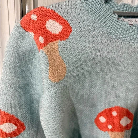 Brand new Miss sparkling mushroom blue sweater size medium and XL - Picture 3 of 4